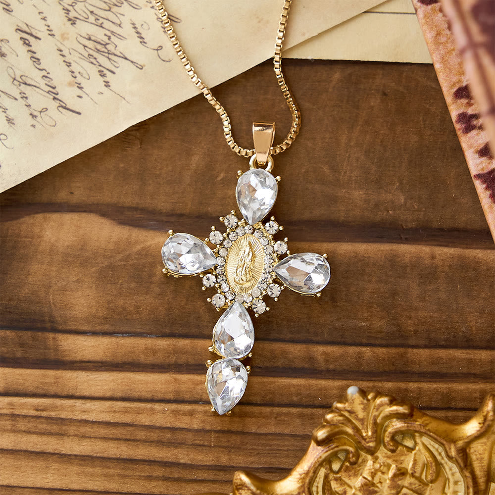 Christianartworkshop Croix lumineuse Notre-Dame avec collier en zircon : un réconfort chaleureux pour les cœurs fidèles - Blanc - image 6