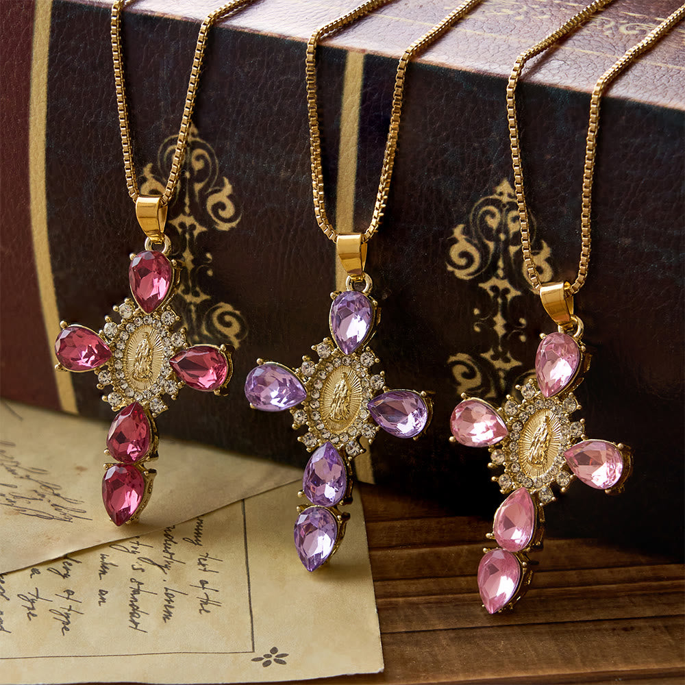 Christianartworkshop Croix lumineuse Notre-Dame avec collier en zircon : un réconfort chaleureux pour les cœurs fidèles - image 0