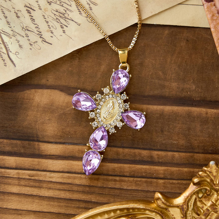 Christianartworkshop Croix lumineuse Notre-Dame avec collier en zircon : un réconfort chaleureux pour les cœurs fidèles - Violet - image 4