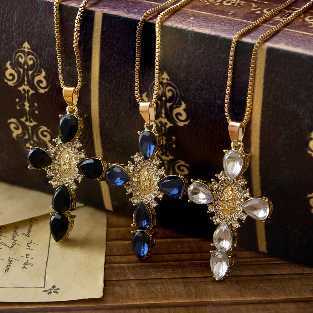 Christianartworkshop Croix lumineuse Notre-Dame avec collier en zircon : un réconfort chaleureux pour les cœurs fidèles - image 1