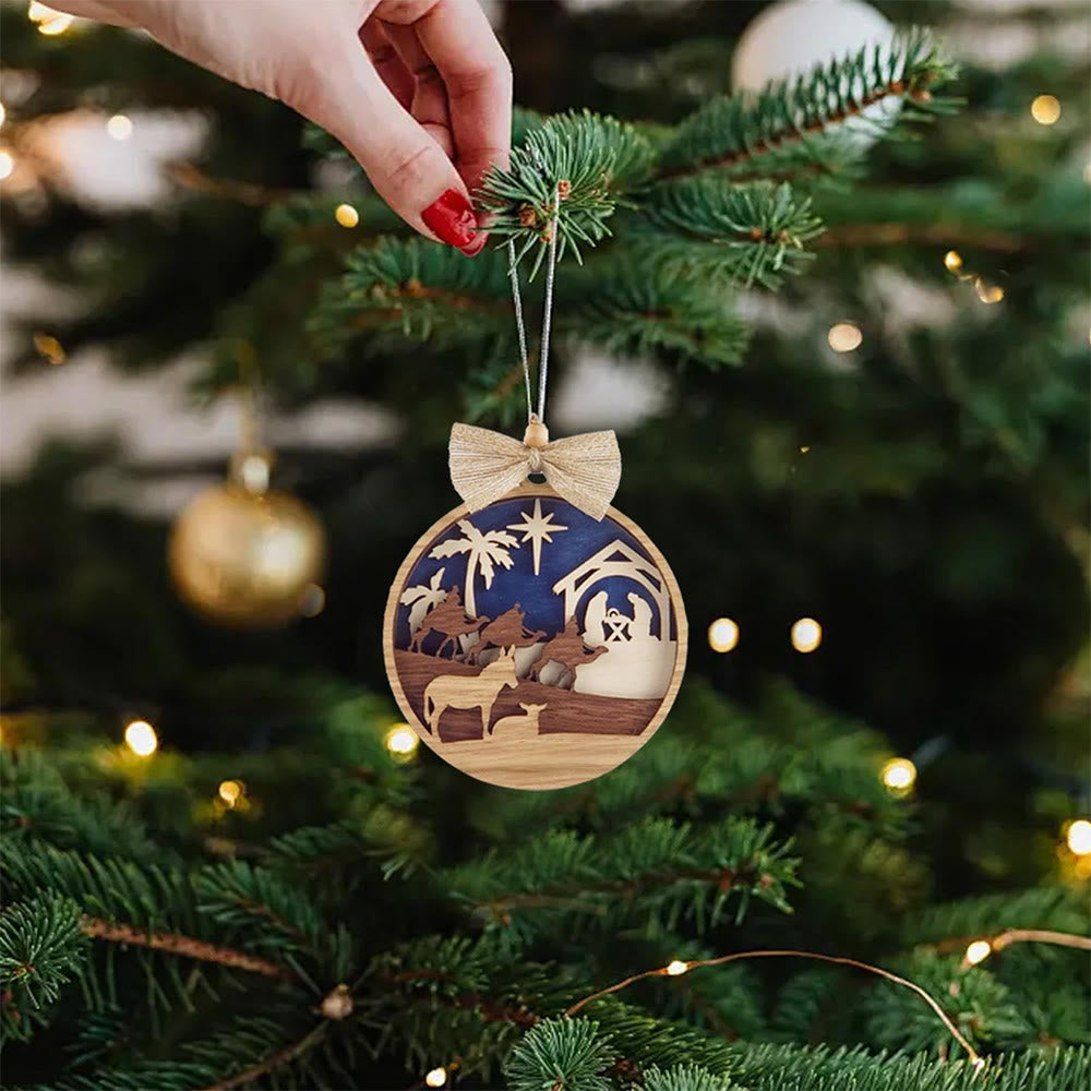 Christianartworkshop Décorations de Noël rustiques à suspendre, représentant les Rois mages et la Nativité - image 1