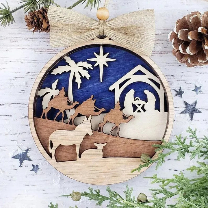 Christianartworkshop Décorations de Noël rustiques à suspendre, représentant les Rois mages et la Nativité - Crèche - image 0