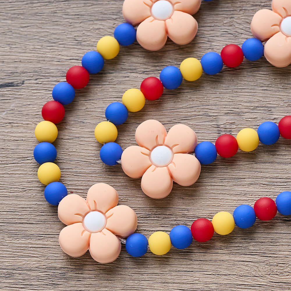 Christianartworkshop Chapelet pour enfants avec fleurs en silicone souple : motif floral amusant aux couleurs rouge, jaune et bleu - image 7