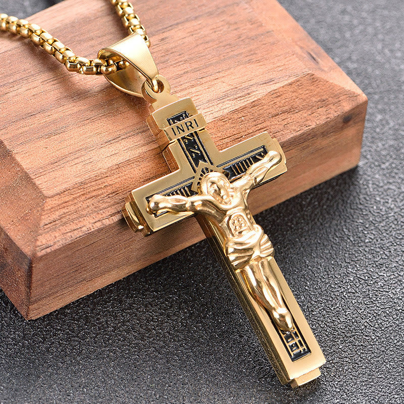 Christianartworkshop Collier crucifix en titane, créé par un artiste chrétien (Crafted Jesus Christianartworkshop) . - Doré - image 5