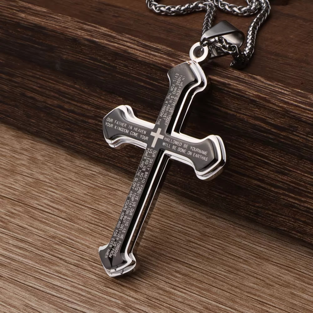 Christianartworkshop Collier croix multicolore à plusieurs couches avec versets bibliques : Sa Parole à porter au quotidien - Noir - image 0