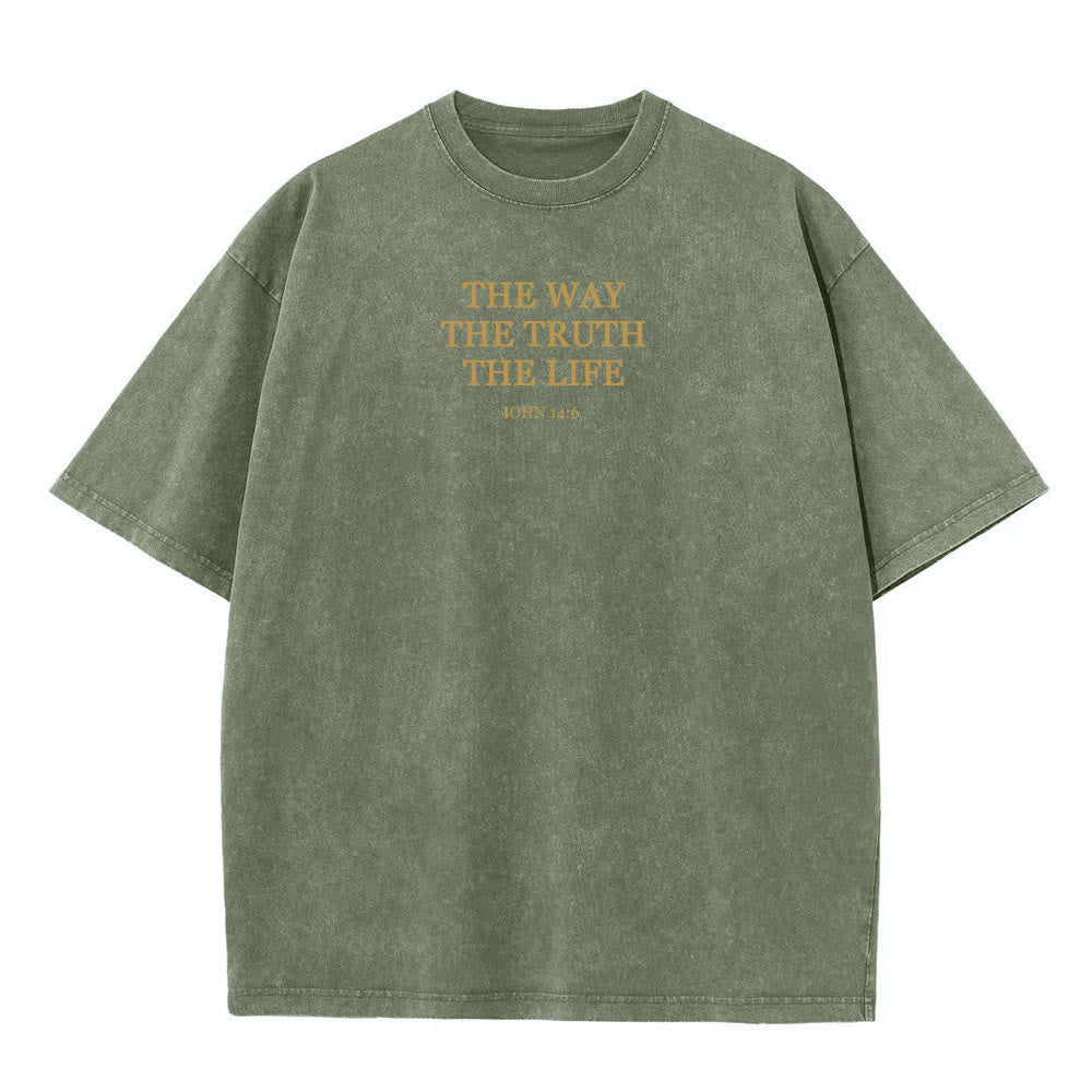 T-shirt délavé Christianartworkshop « Jésus est le chemin, la vérité, la vie » - Jean 14:6 - Vert armée - 4XL - image 3