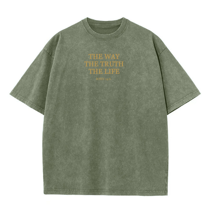 T-shirt délavé Christianartworkshop « Jésus est le chemin, la vérité, la vie » - Jean 14:6 - Vert armée - 4XL - image 3