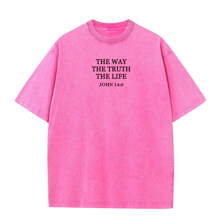 T-shirt délavé Christianartworkshop « Jésus est le chemin, la vérité, la vie » - Jean 14:6 - Rose - 4XL - image 7