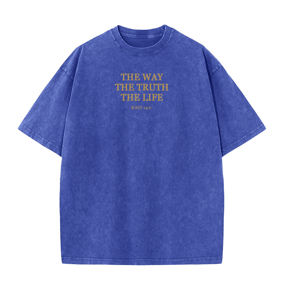 T-shirt délavé Christianartworkshop « Jésus est le chemin, la vérité, la vie » - Jean 14:6 - Bleu marine - 4XL - image 2