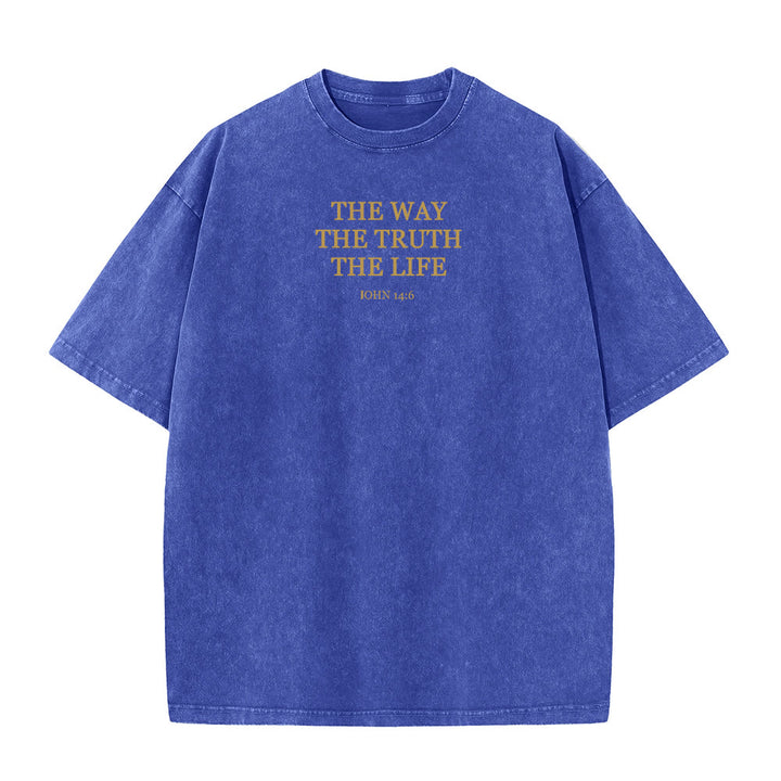 T-shirt délavé Christianartworkshop « Jésus est le chemin, la vérité, la vie » - Jean 14:6 - Bleu marine - 4XL - image 2