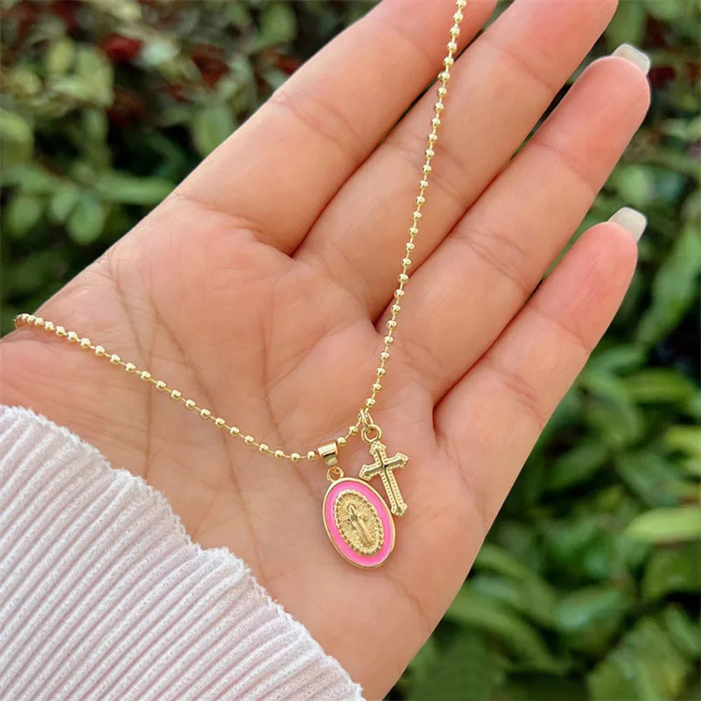 Christianartworkshop Collier Notre-Dame et Croix à double vocation : Un compagnon fidèle pour la foi au quotidien - Rose - image 5