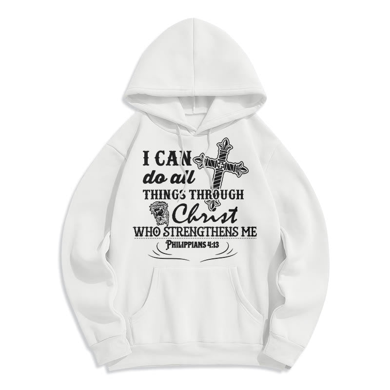 Sweat à capuche en polyester doublé polaire avec citation « Je peux tout faire » de Christianartworkshop - Blanc - 2XL - image 3