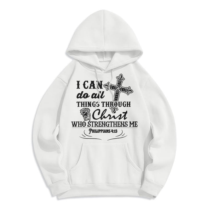 Sweat à capuche en polyester doublé polaire avec citation « Je peux tout faire » de Christianartworkshop - Blanc - 2XL - image 3