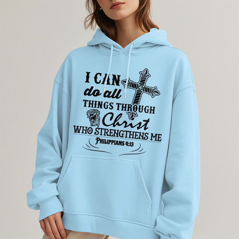 Sweat à capuche en polyester doublé polaire avec citation « Je peux tout faire » de Christianartworkshop - image 17