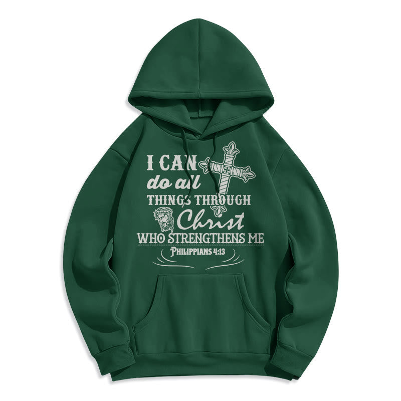 Sweat à capuche en polyester doublé polaire avec citation « Je peux tout faire » de Christianartworkshop - Vert - 2XL - image 12