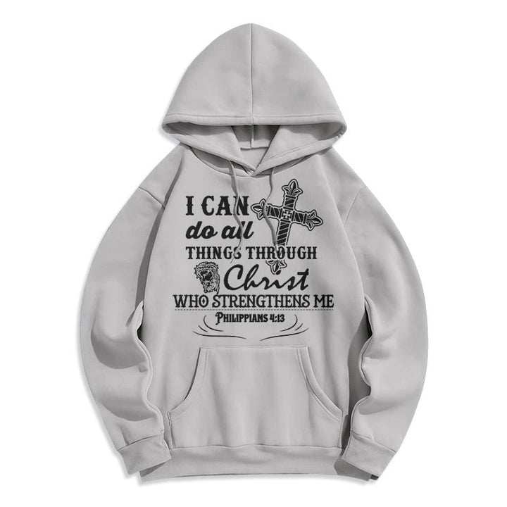 Sweat à capuche en polyester doublé polaire avec citation « Je peux tout faire » de Christianartworkshop - Gris - 2XL - image 19