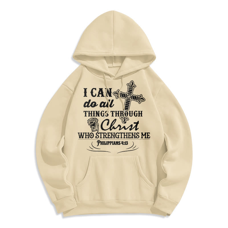 Sweat à capuche en polyester doublé polaire avec citation « Je peux tout faire » de Christianartworkshop - Beige - 2XL - image 6