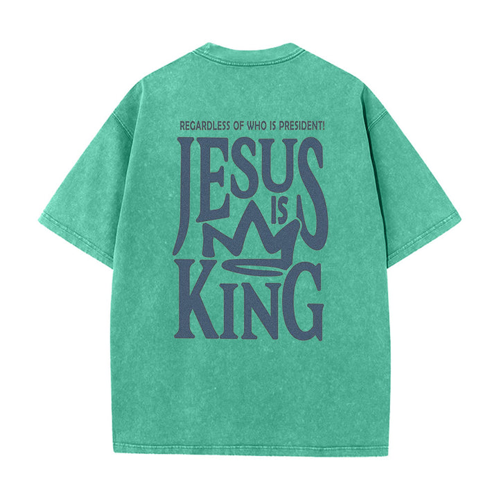 T-shirt unisexe délavé Christianartworkshop « Jésus est roi » - Vert - 5XL - image 12