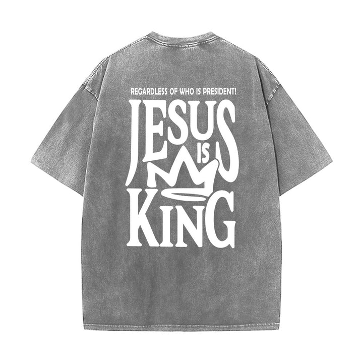 T-shirt unisexe délavé Christianartworkshop « Jésus est roi » - Gris - 5XL - image 10