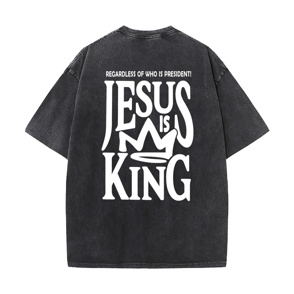 T-shirt unisexe délavé Christianartworkshop « Jésus est roi » - Noir - 5XL - image 6