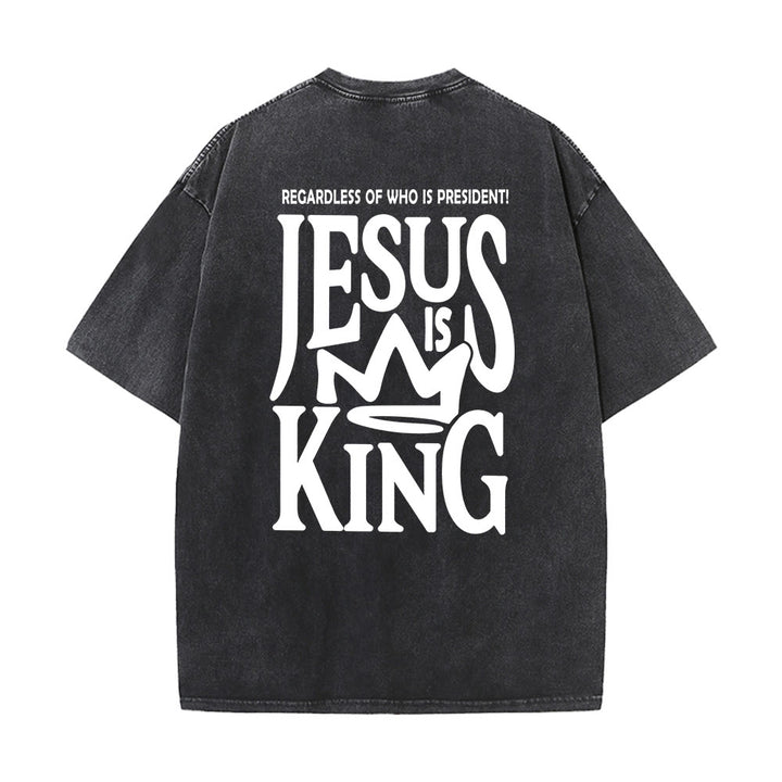 T-shirt unisexe délavé Christianartworkshop « Jésus est roi » - Noir - 5XL - image 6
