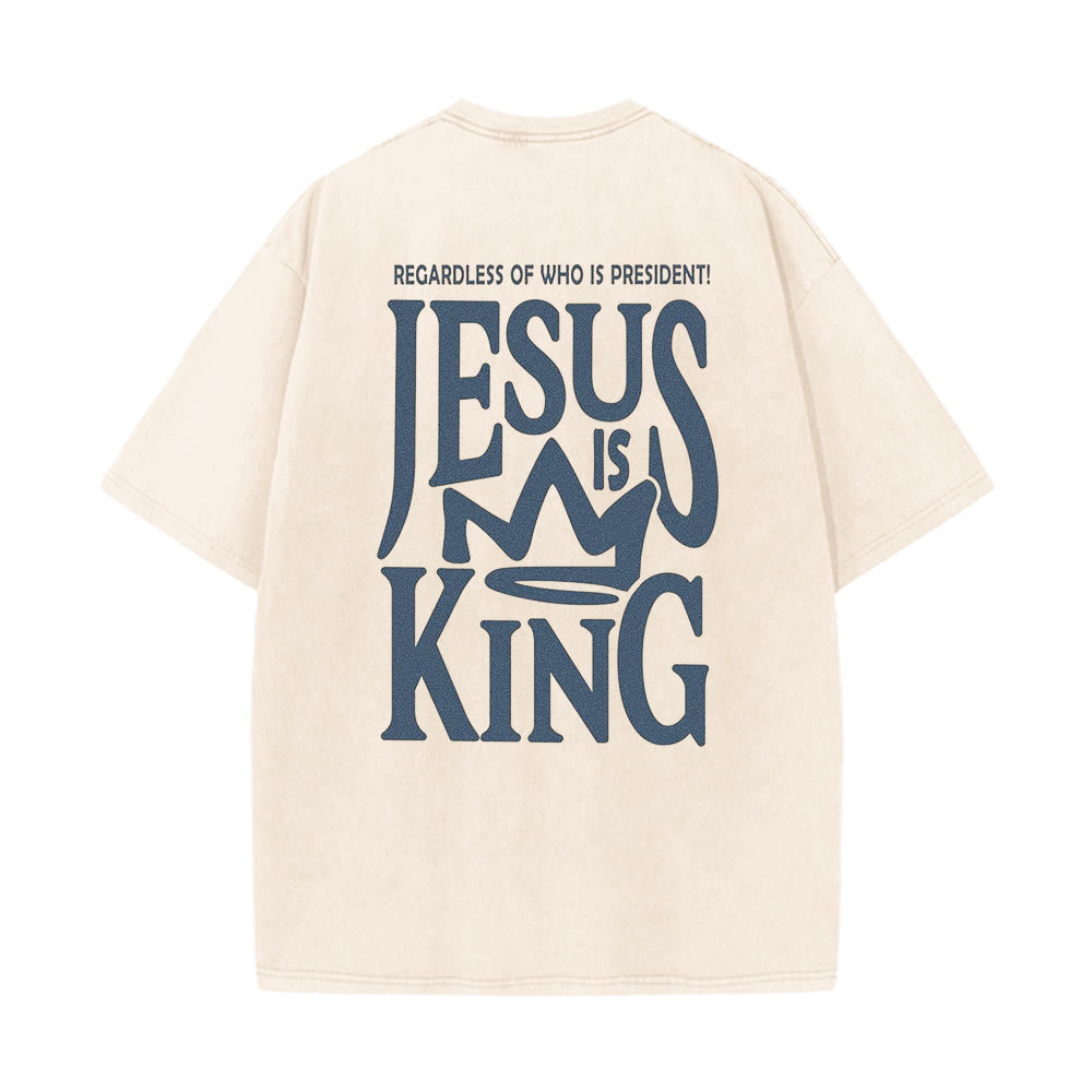 T-shirt unisexe délavé Christianartworkshop « Jésus est roi » - Abricot - 5XL - image 2