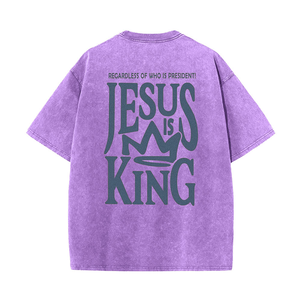 T-shirt unisexe délavé Christianartworkshop « Jésus est roi » - Violet - 5XL - image 8