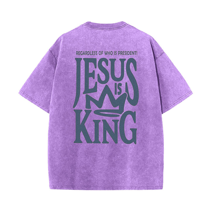 T-shirt unisexe délavé Christianartworkshop « Jésus est roi » - Violet - 5XL - image 8