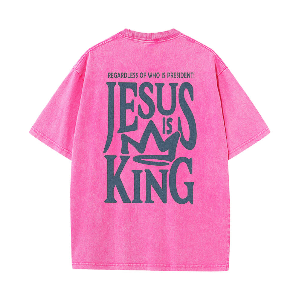 T-shirt unisexe délavé Christianartworkshop « Jésus est roi » - Rose - 5XL - image 4
