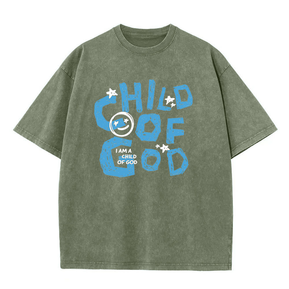 T-shirt unisexe délavé Christianartworkshop Enfant de Dieu - Vert armée - 5XL - image 3