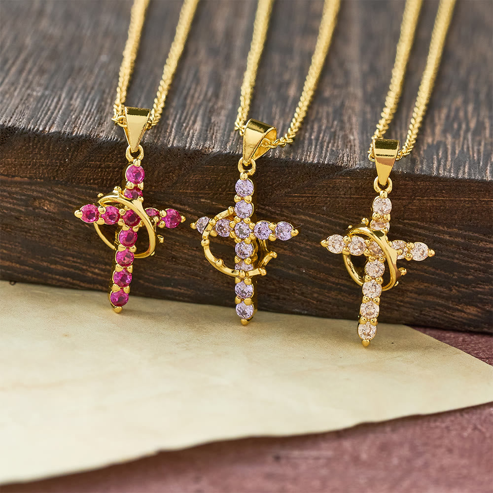 Christianartworkshop Collier croix symbole de foi avec pierres de naissance mensuelles - image 2