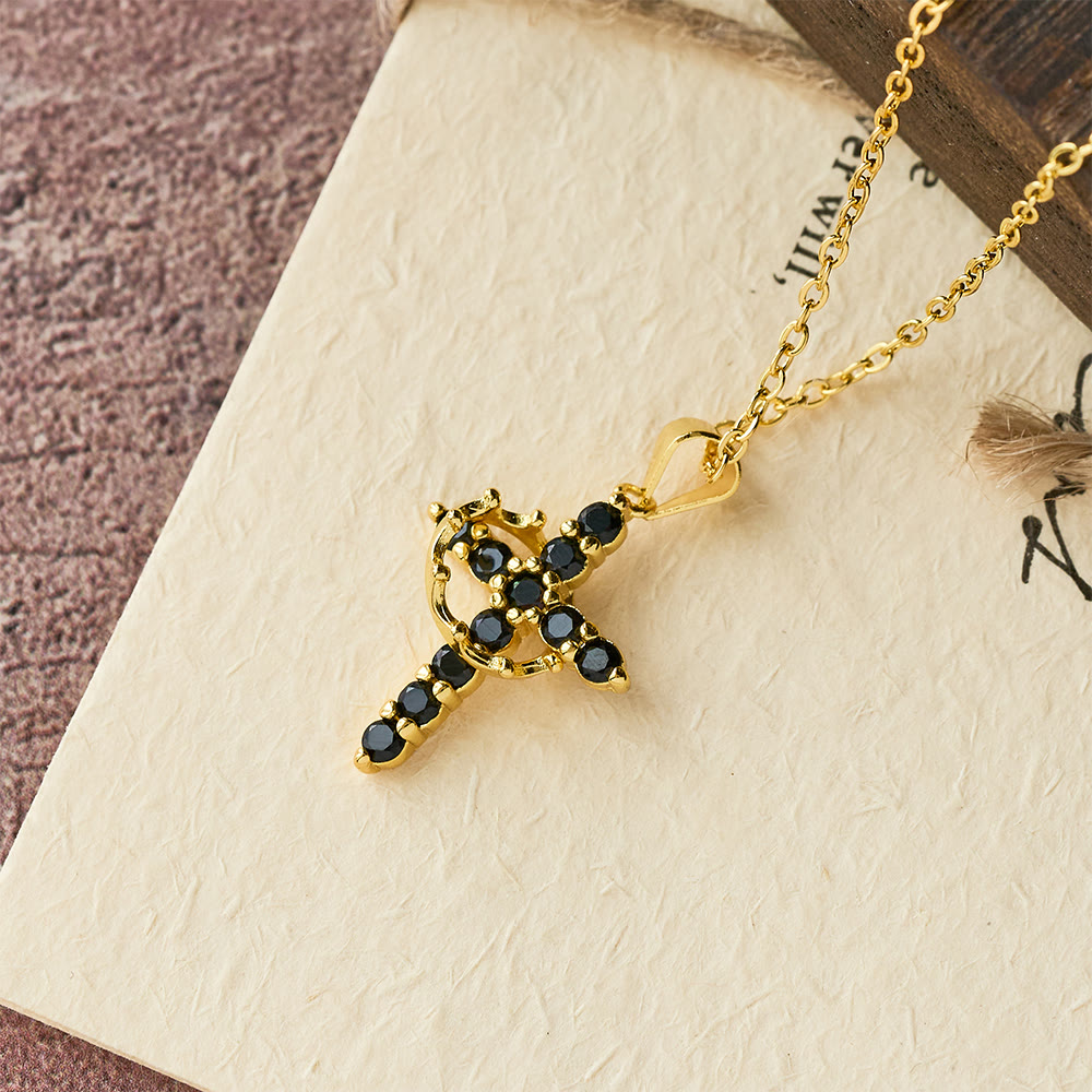 Christianartworkshop Collier croix symbole de foi avec pierres de naissance mensuelles - Noir - image 18