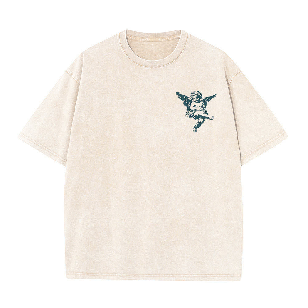 T-shirt unisexe lavé, inspiré par Christianartworkshop et orné d'un chérubin. - image 1