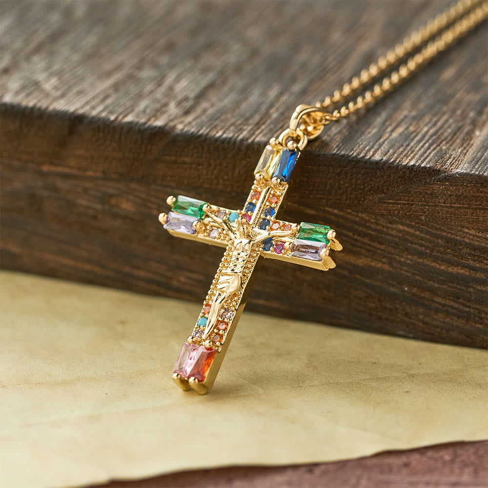 Christianartworkshop Collier croix en acier titane et zircones colorées style bohème rétro - Coloré - image 0