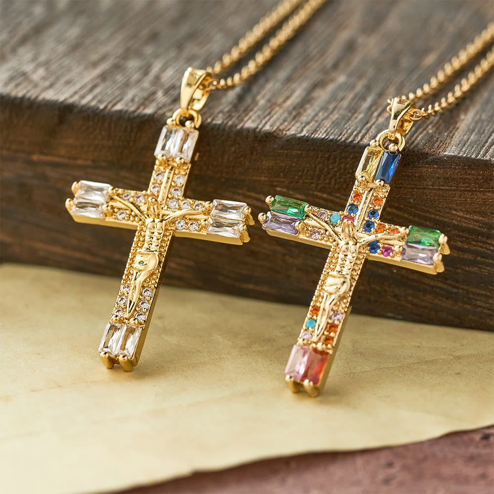 Christianartworkshop Collier croix en acier titane et zircones colorées style bohème rétro - image 1