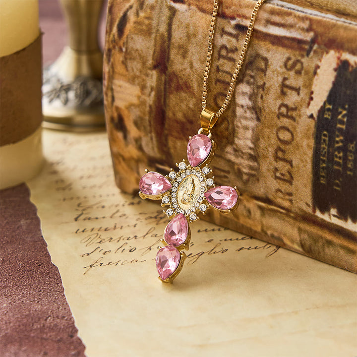 Christianartworkshop Collier croix de la Vierge Marie en diamant - Rose - image 1