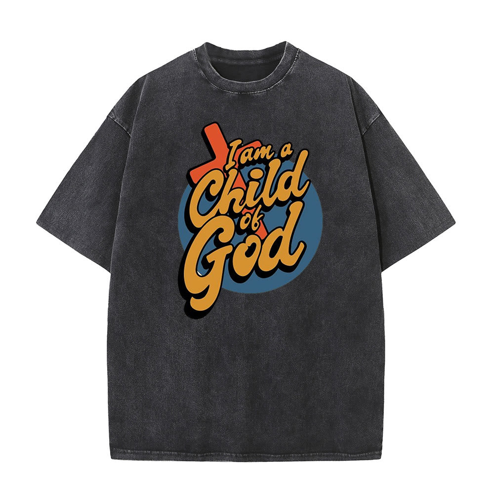 T-shirt unisexe délavé style vintage « Je suis un enfant de Dieu » de Christianartworkshop - Noir - 5XL - image 0