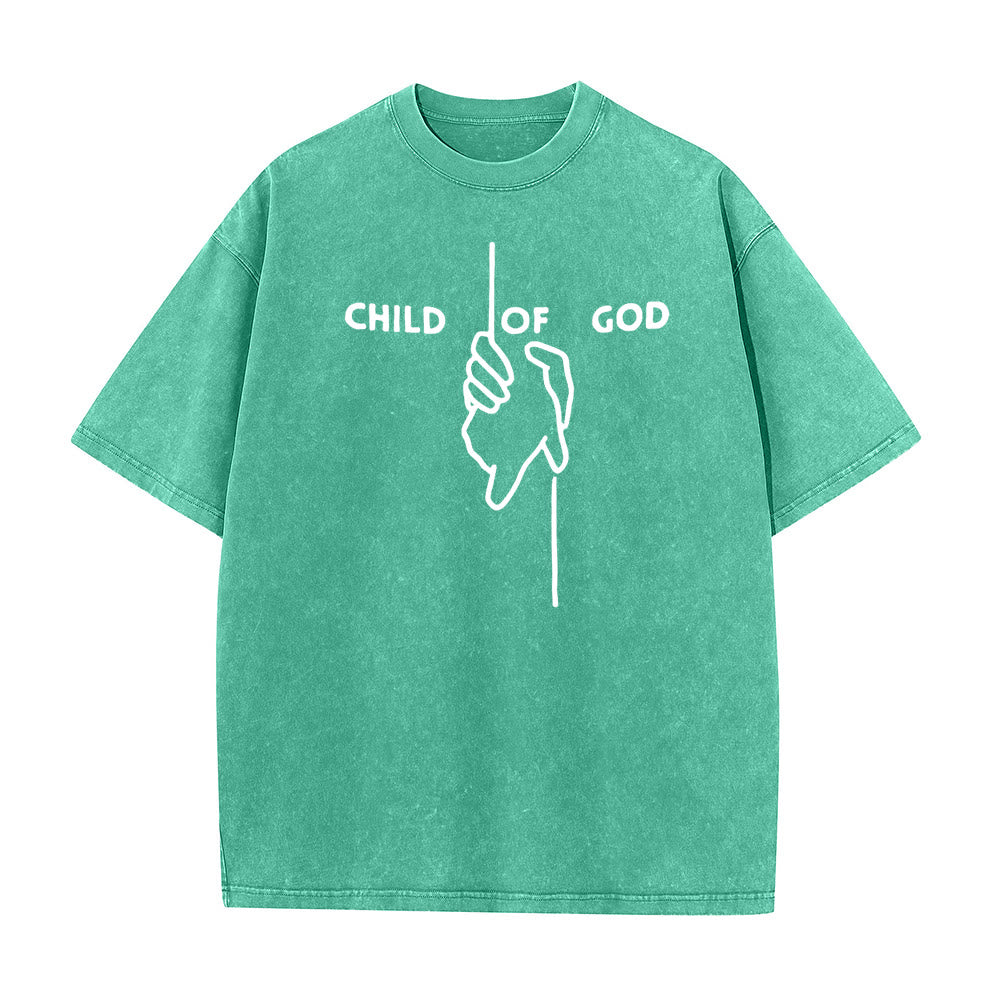 T-shirt unisexe délavé Christianartworkshop « Enfant de Dieu » : Motif croix fait main et foi éternelle - Vert - 5XL - image 8