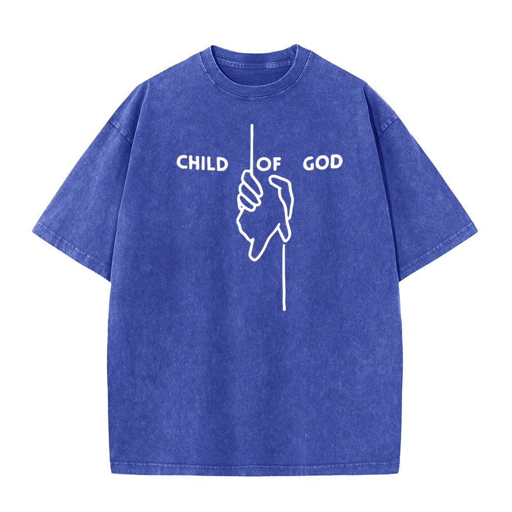 T-shirt unisexe délavé Christianartworkshop « Enfant de Dieu » : Motif croix fait main et foi éternelle - Bleu - 5XL - image 4