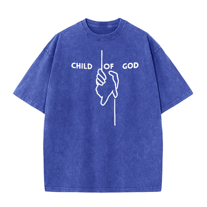 T-shirt unisexe délavé Christianartworkshop « Enfant de Dieu » : Motif croix fait main et foi éternelle - Bleu - 5XL - image 4
