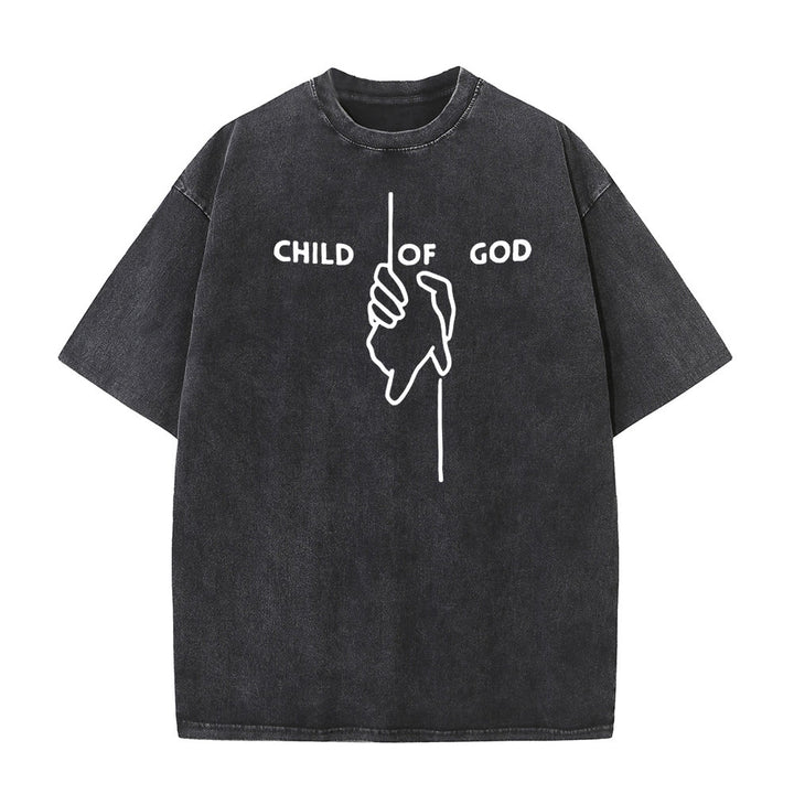 T-shirt unisexe délavé Christianartworkshop « Enfant de Dieu » : Motif croix fait main et foi éternelle - Noir - 5XL - image 0