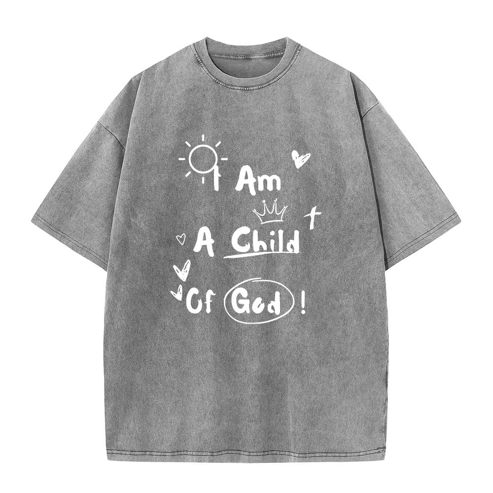T-shirt délavé style gribouillage vibrant « Je suis un enfant de Dieu » de Christianartworkshop - Gris - 5XL - image 3