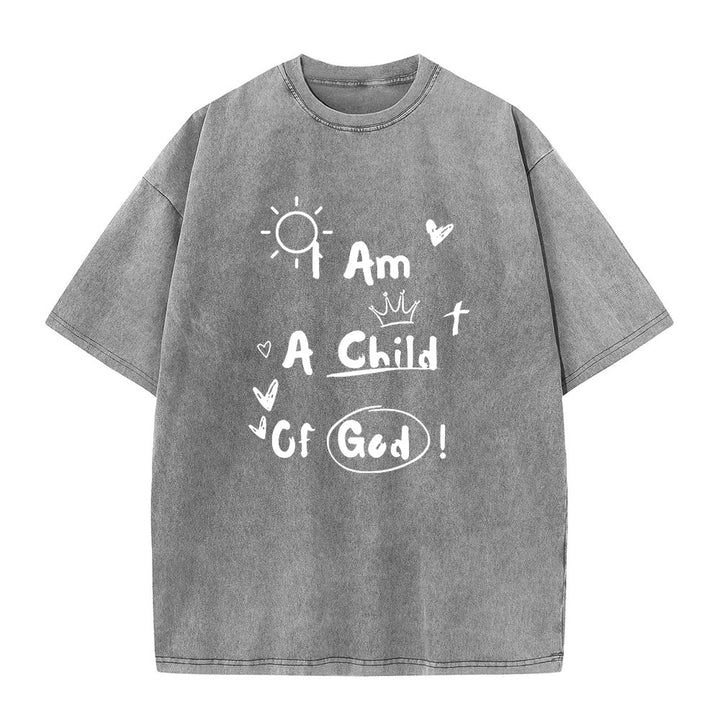 T-shirt délavé style gribouillage vibrant « Je suis un enfant de Dieu » de Christianartworkshop - Gris - 5XL - image 3