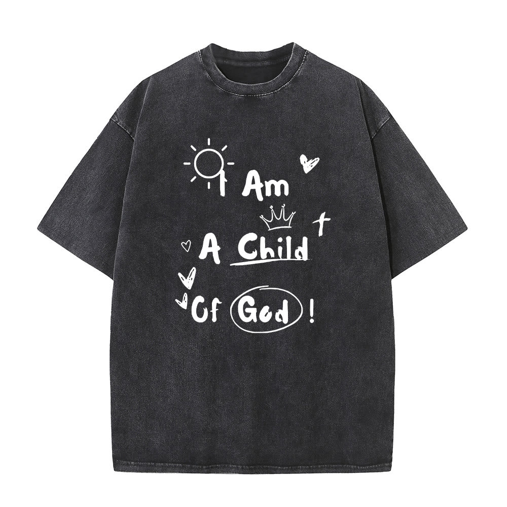 T-shirt délavé style gribouillage vibrant « Je suis un enfant de Dieu » de Christianartworkshop - Noir - 5XL - image 1