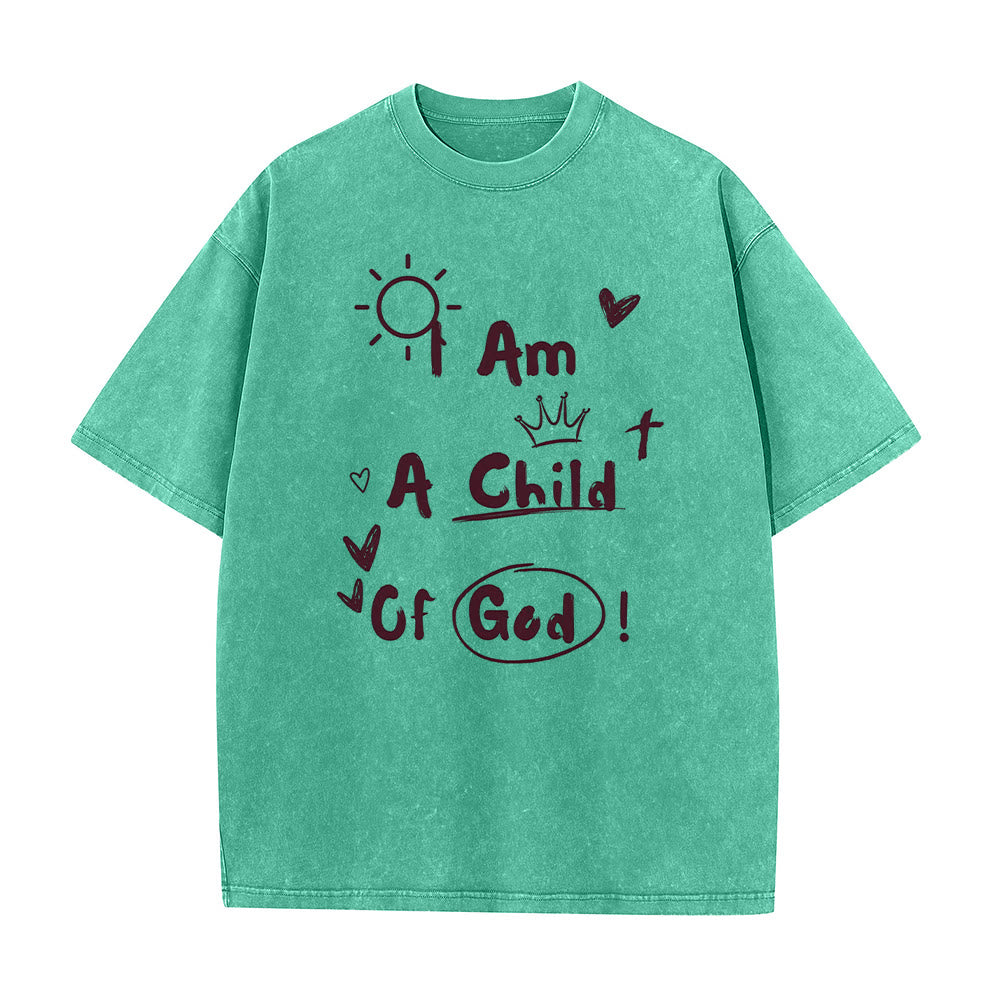 T-shirt délavé style gribouillage vibrant « Je suis un enfant de Dieu » de Christianartworkshop - Vert - 5XL - image 7