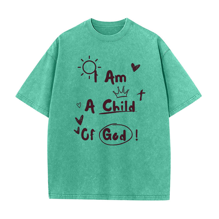 T-shirt délavé style gribouillage vibrant « Je suis un enfant de Dieu » de Christianartworkshop - Vert - 5XL - image 7