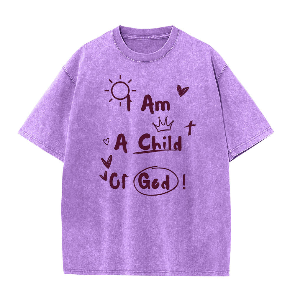 T-shirt délavé style gribouillage vibrant « Je suis un enfant de Dieu » de Christianartworkshop - Violet - 5XL - image 5