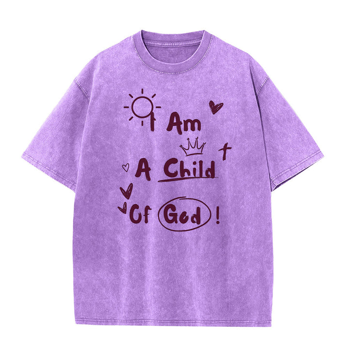 T-shirt délavé style gribouillage vibrant « Je suis un enfant de Dieu » de Christianartworkshop - Violet - 5XL - image 5