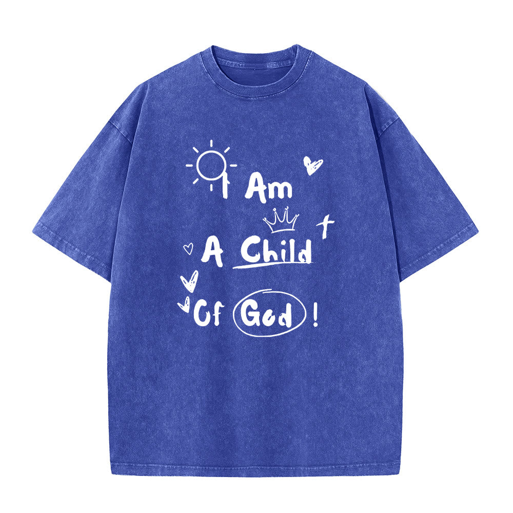 T-shirt délavé style gribouillage vibrant « Je suis un enfant de Dieu » de Christianartworkshop - Bleu - 5XL - image 4