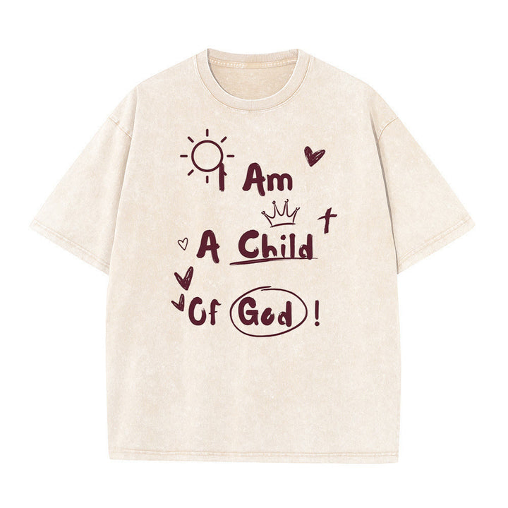 T-shirt délavé style gribouillage vibrant « Je suis un enfant de Dieu » de Christianartworkshop - Abricot - 5XL - image 0